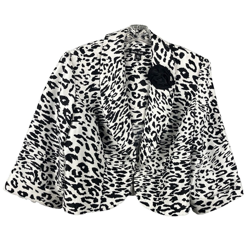 VTG 80s Leopard Animal Print Cropped Jacket Women’s 16W Flower Accent Mob Wife